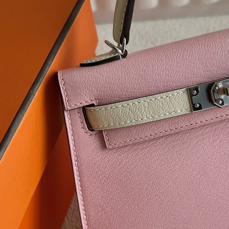 HERMES ケリーミニ 2/ミニケリー 2 パーソナル ローズサクラ×ナタ シェブルミゾル シルバー金具 外縫い エルメスコピー hermes81001 ミニケリー2 定価 - 画像 (9)