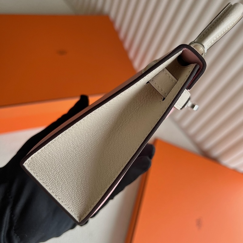 HERMES ケリーミニ 2/ミニケリー 2 パーソナル ローズサクラ×ナタ シェブルミゾル シルバー金具 外縫い エルメスコピー hermes81001 ミニケリー2 定価 - 画像 (8)