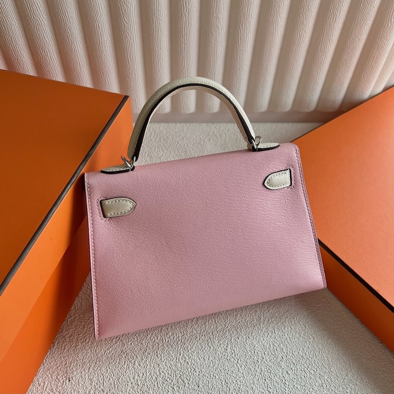 HERMES ケリーミニ 2/ミニケリー 2 パーソナル ローズサクラ×ナタ シェブルミゾル シルバー金具 外縫い エルメスコピー hermes81001 ミニケリー2 定価 - 画像 (7)