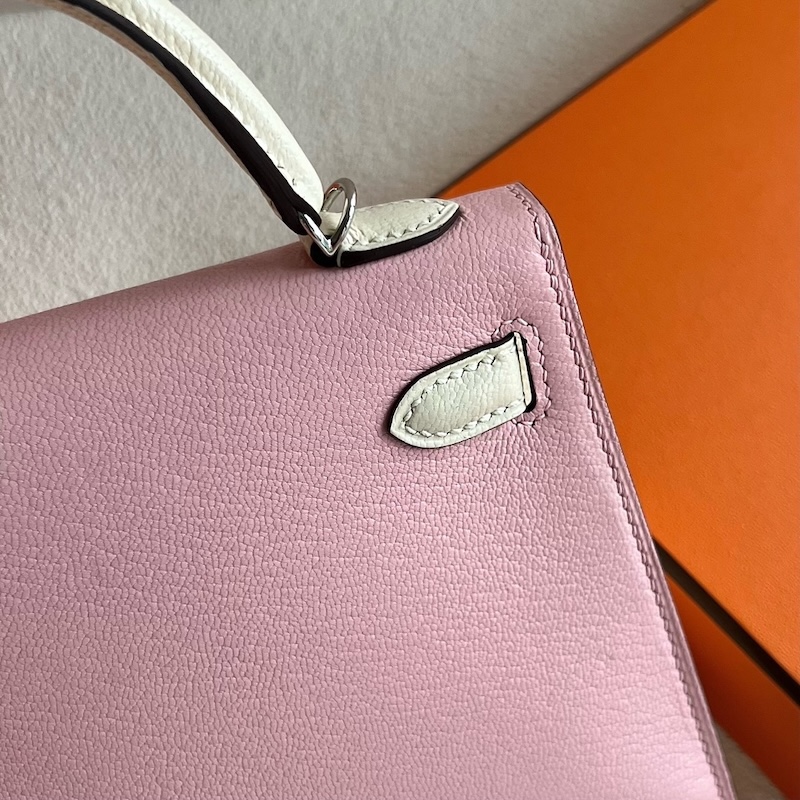 HERMES ケリーミニ 2/ミニケリー 2 パーソナル ローズサクラ×ナタ シェブルミゾル シルバー金具 外縫い エルメスコピー hermes81001 ミニケリー2 定価 - 画像 (6)