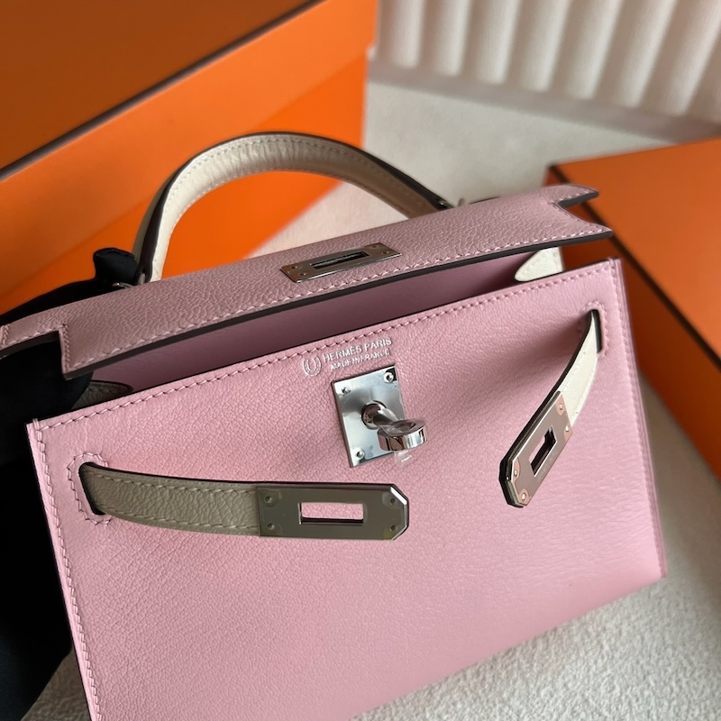 HERMES ケリーミニ 2/ミニケリー 2 パーソナル ローズサクラ×ナタ シェブルミゾル シルバー金具 外縫い エルメスコピー hermes81001 ミニケリー2 定価 - 画像 (5)