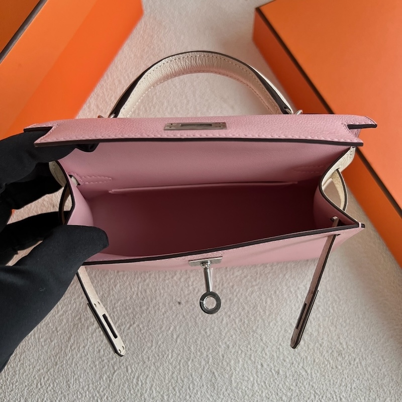 HERMES ケリーミニ 2/ミニケリー 2 パーソナル ローズサクラ×ナタ シェブルミゾル シルバー金具 外縫い エルメスコピー hermes81001 ミニケリー2 定価 - 画像 (4)