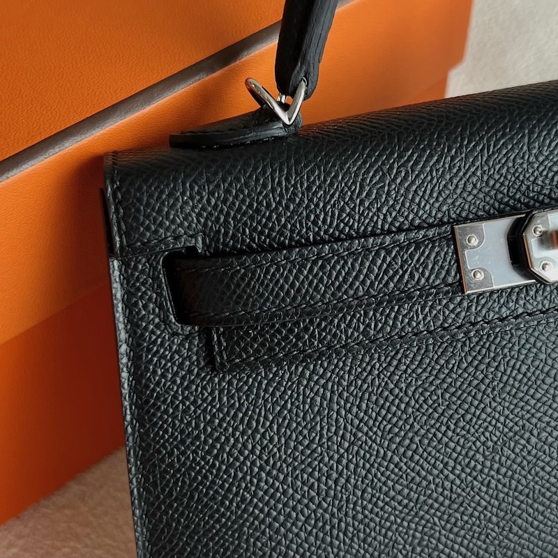 HERMES ケリーミニ 2/ミニケリー 2 黒 ブラック ヴォーエプソン シルバー金具 外縫い エルメスコピー hermes81002 HERMES ミニケリー 2 - 画像 (8)