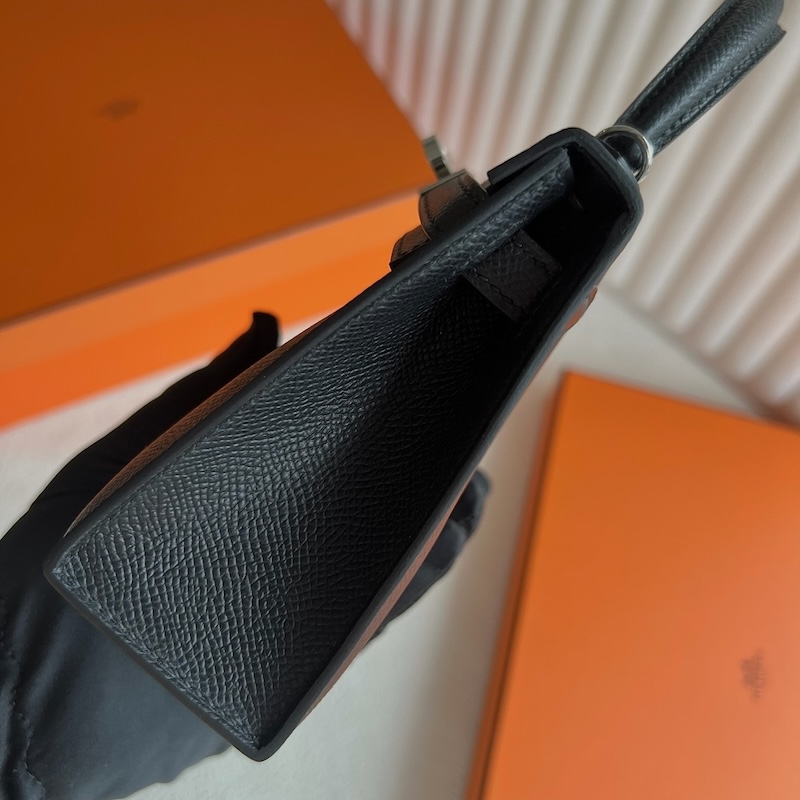 HERMES ケリーミニ 2/ミニケリー 2 黒 ブラック ヴォーエプソン シルバー金具 外縫い エルメスコピー hermes81002 HERMES ミニケリー 2 - 画像 (7)