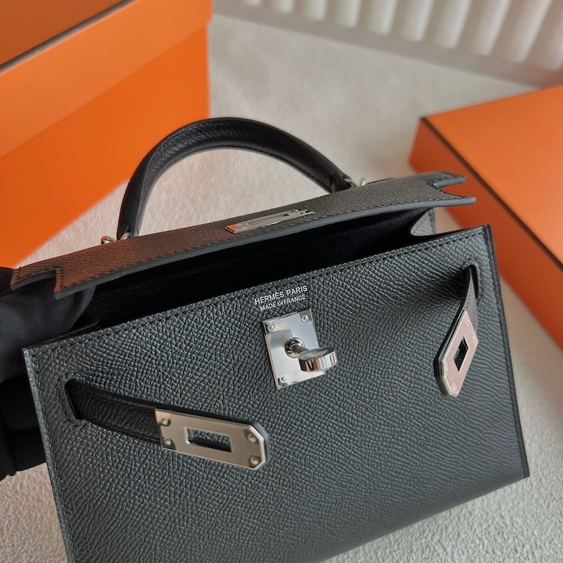HERMES ケリーミニ 2/ミニケリー 2 黒 ブラック ヴォーエプソン シルバー金具 外縫い エルメスコピー hermes81002 HERMES ミニケリー 2 - 画像 (5)