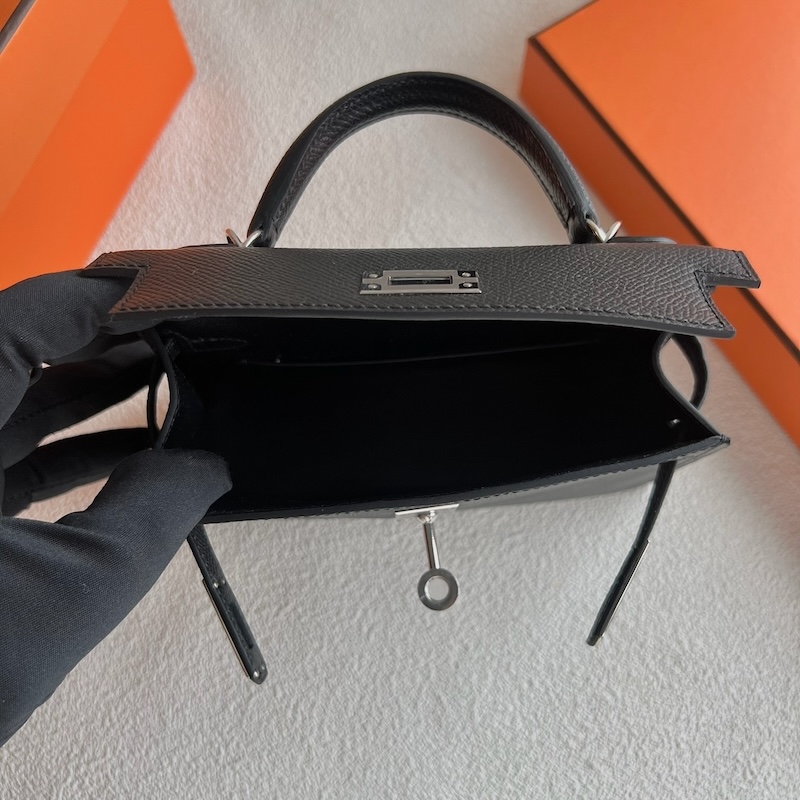 HERMES ケリーミニ 2/ミニケリー 2 黒 ブラック ヴォーエプソン シルバー金具 外縫い エルメスコピー hermes81002 HERMES ミニケリー 2 - 画像 (4)