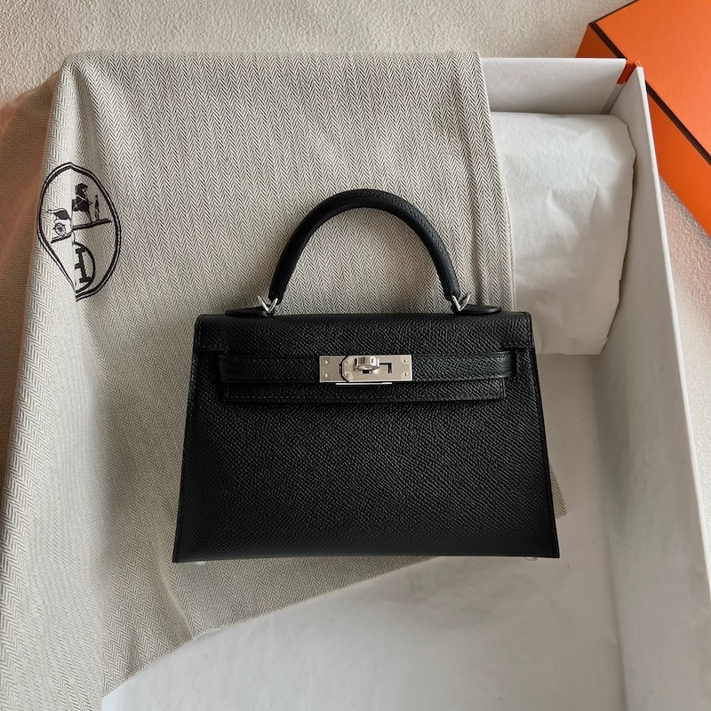 HERMES ケリーミニ 2/ミニケリー 2 黒 ブラック ヴォーエプソン シルバー金具 外縫い エルメスコピー hermes81002 HERMES ミニケリー 2 - 画像 (2)