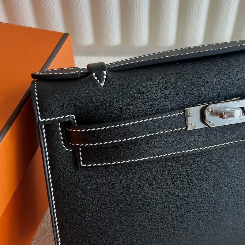 HERMES ポシェットケリー/ミニケリー ヴェルソ 黒 ブラック×ジョーヌアンブル スイフト シルバー金具 エルメスコピー hermes81007 ポシェットケリー 定価 - 画像 (8)