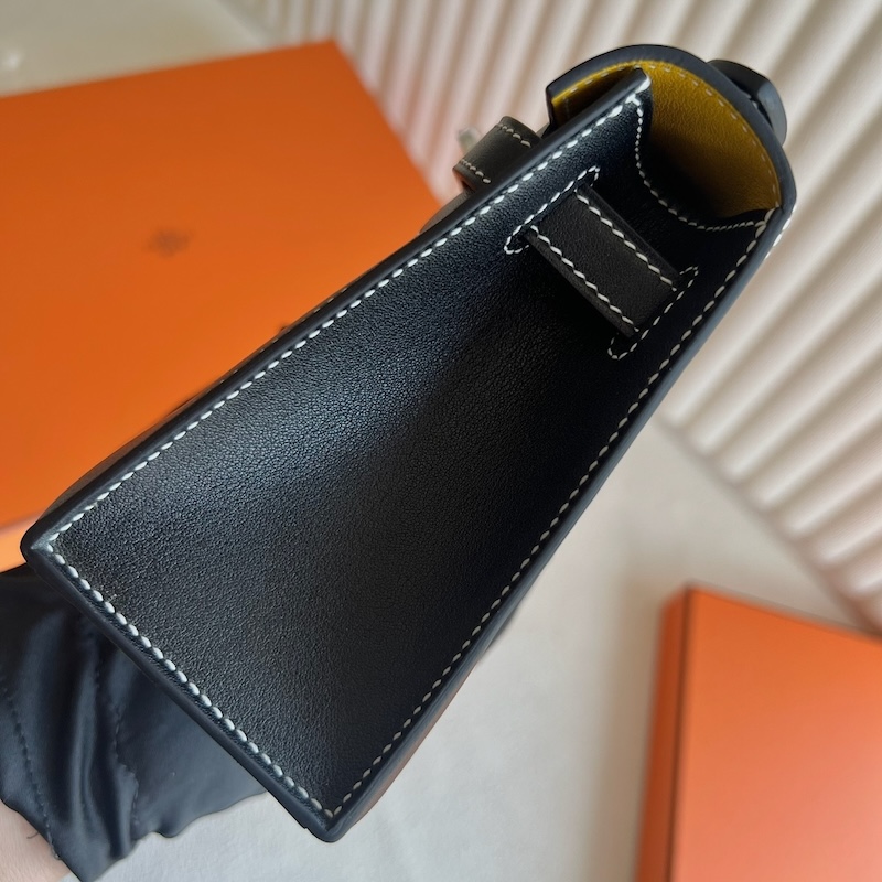 HERMES ポシェットケリー/ミニケリー ヴェルソ 黒 ブラック×ジョーヌアンブル スイフト シルバー金具 エルメスコピー hermes81007 ポシェットケリー 定価 - 画像 (7)