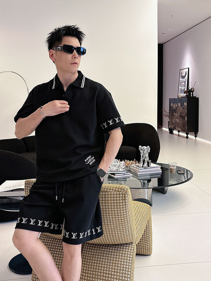 最高級ルイヴィトンスーパーコピー Louis Vuitton 2026年夏最新クラシックデザイン ポロシャツ&ショーツセット clothes202600671 ポロシャツ 短パン セットアップ 黒 - 画像 (9)