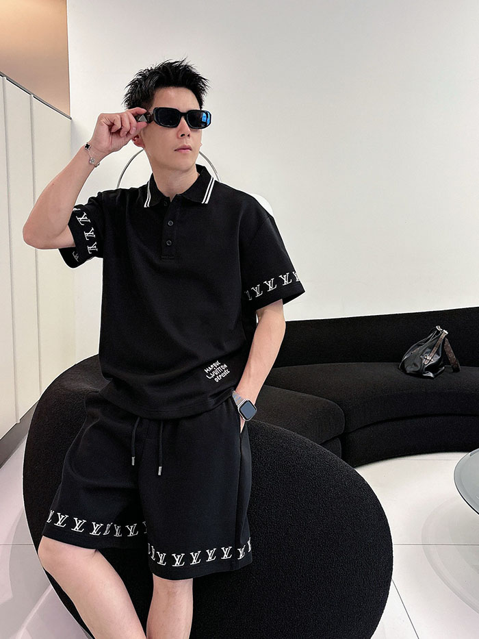 最高級ルイヴィトンスーパーコピー Louis Vuitton 2026年夏最新クラシックデザイン ポロシャツ&ショーツセット clothes202600671 ポロシャツ 短パン セットアップ 黒 - 画像 (7)