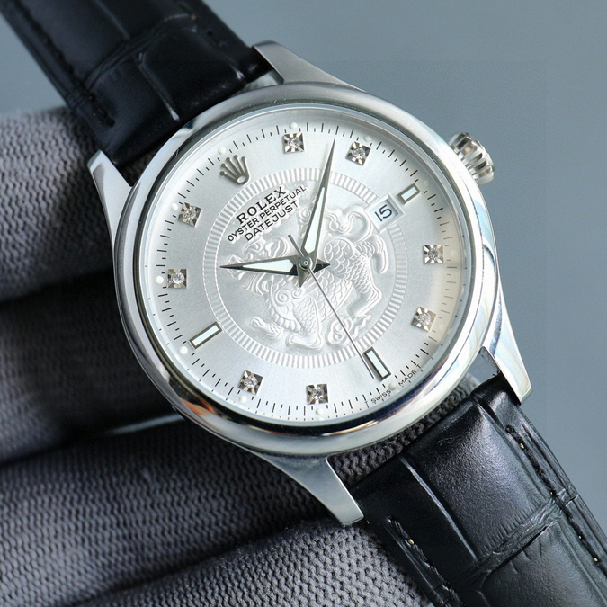 ブランド腕時計専門店 通販 ROLEX セルニニ プラチナ/WG ダイヤ シルバー guilloche デイト 自動巻き 高級 革ベルト メンズ - 画像 (3)