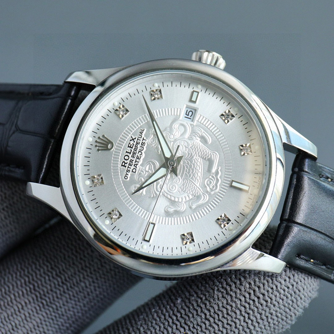 ブランド腕時計専門店 通販 ROLEX セルニニ プラチナ/WG ダイヤ シルバー guilloche デイト 自動巻き 高級 革ベルト メンズ - 画像 (4)