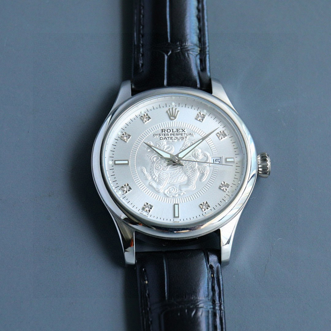 ブランド腕時計専門店 通販 ROLEX セルニニ プラチナ/WG ダイヤ シルバー guilloche デイト 自動巻き 高級 革ベルト メンズ - 画像 (5)
