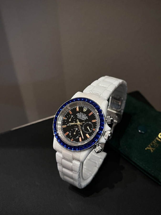 ブランド腕時計専門店 通販 ROLEX デイトナ カスタム ブラック オレンジ針 ブルーサファイア ベゼル ホワイト ラバーベルト 自動巻きロレックス時計コピー - 画像 (7)