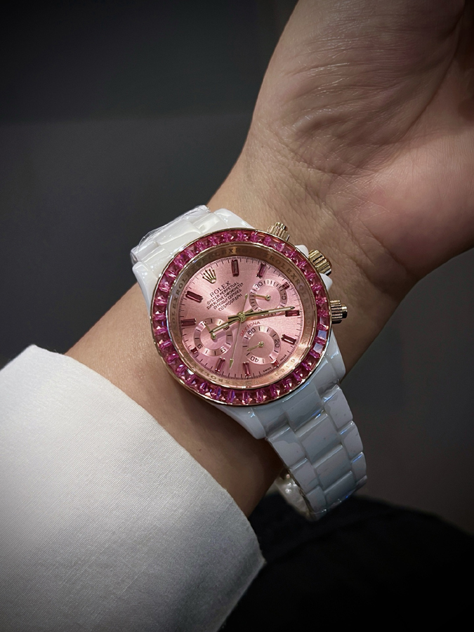 ブランド腕時計専門店 通販 ROLEX デイトナ風 ホワイトセラミック ピンクストーンベゼル 腕時計ロレックス時計コピー - 画像 (2)