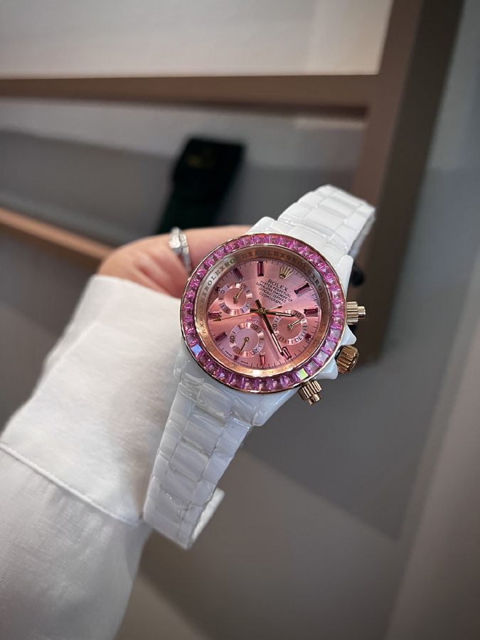 ブランド腕時計専門店 通販 ROLEX デイトナ風 ホワイトセラミック ピンクストーンベゼル 腕時計ロレックス時計コピー - 画像 (3)