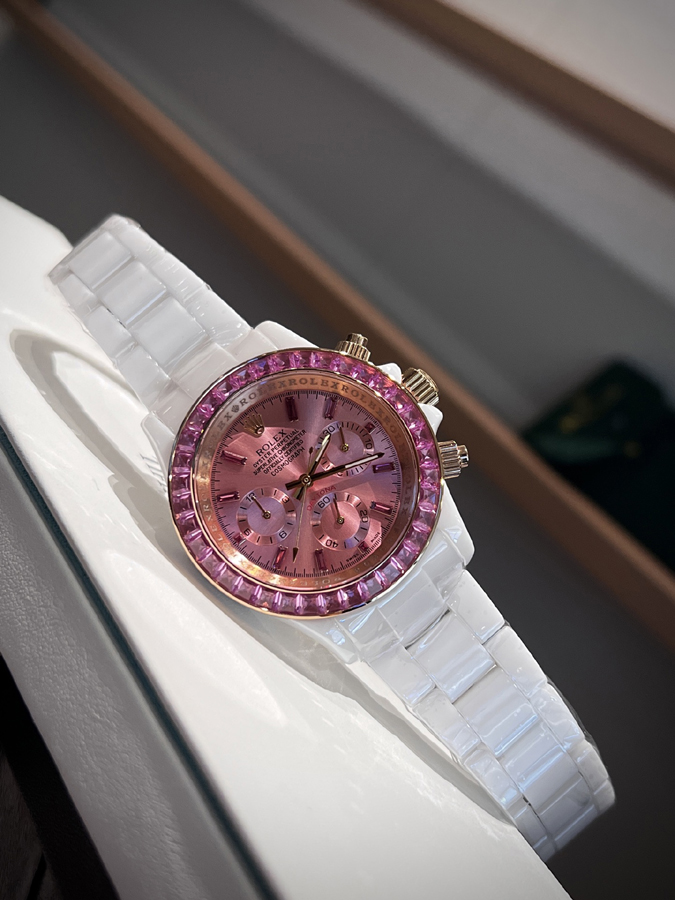 ブランド腕時計専門店 通販 ROLEX デイトナ風 ホワイトセラミック ピンクストーンベゼル 腕時計ロレックス時計コピー - 画像 (4)