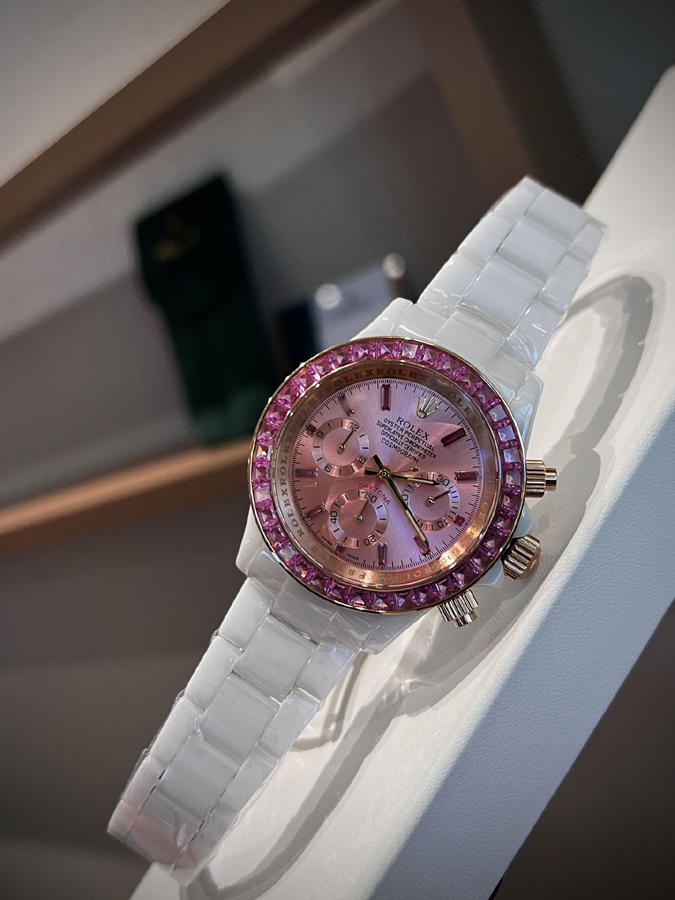 ブランド腕時計専門店 通販 ROLEX デイトナ風 ホワイトセラミック ピンクストーンベゼル 腕時計ロレックス時計コピー - 画像 (5)