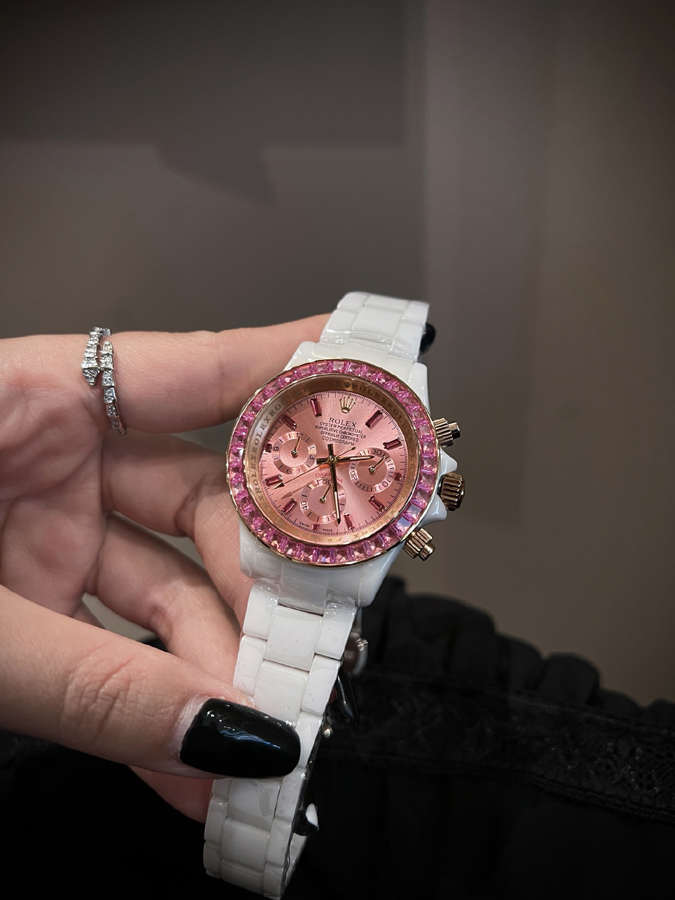ブランド腕時計専門店 通販 ROLEX デイトナ風 ホワイトセラミック ピンクストーンベゼル 腕時計ロレックス時計コピー - 画像 (6)