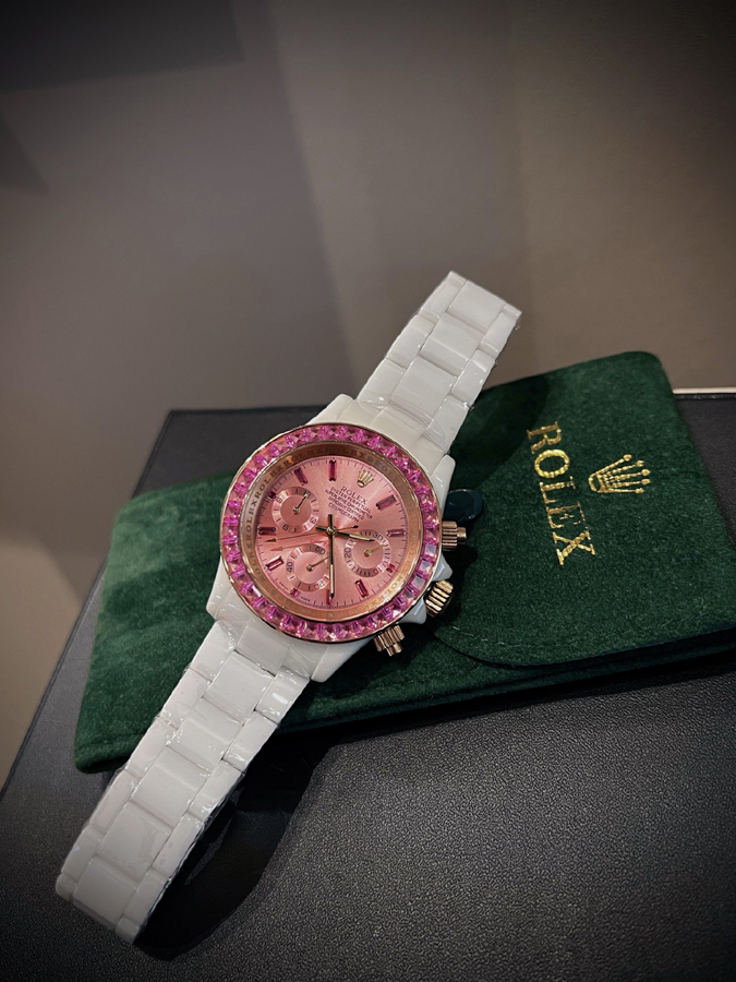 ブランド腕時計専門店 通販 ROLEX デイトナ風 ホワイトセラミック ピンクストーンベゼル 腕時計ロレックス時計コピー - 画像 (7)