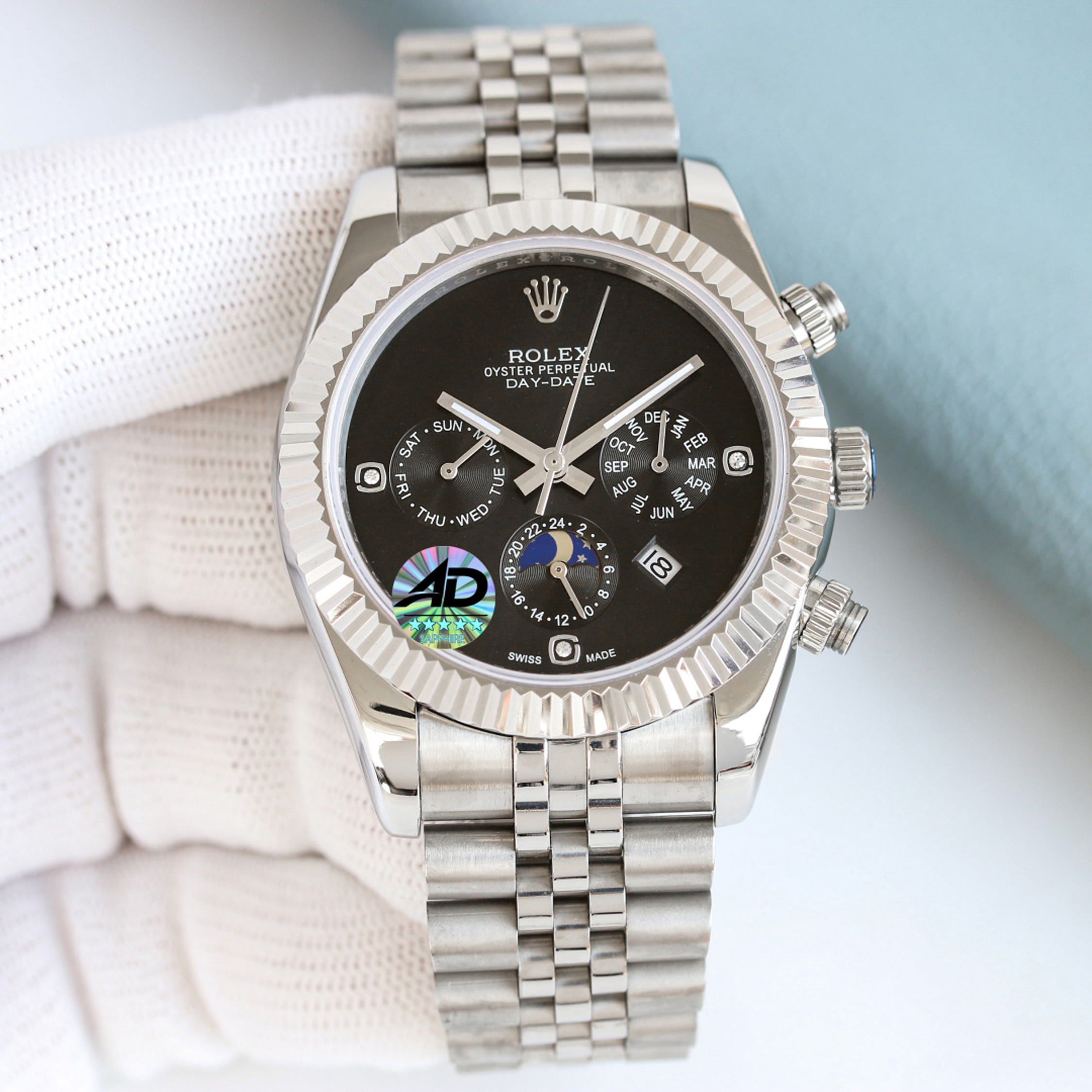 ロレックス コピー 店舗ROLEX Datejust (ロレックス デイトジャスト) ダイヤモンド グレーダイヤ プラチナベゼル クロノグラフ ファイヤングラス文字盤 時計 - 画像 (2)