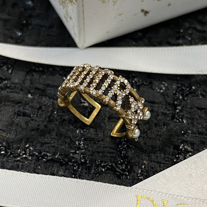ディオール アウトレット店舗 ディオールコピー Dior リング ロゴ ゴールド メタル ラインストーン 指輪 2701121 ディオール指輪コピー - 画像 (8)