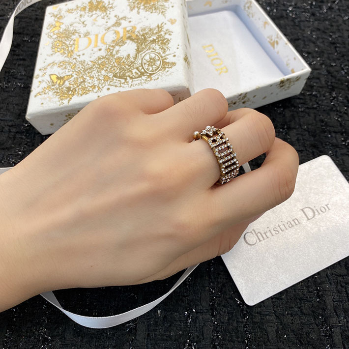 ディオール アウトレット店舗 ディオールコピー Dior リング ロゴ ゴールド メタル ラインストーン 指輪 2701121 ディオール指輪コピー - 画像 (2)