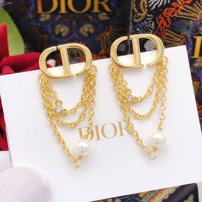 ディオール アウトレット店舗 ディオールコピー Dior CDロゴ 3連チェーン フェイクパール ラインストーン ピアス 2701152 ディオールピアスコピー - 画像 (9)