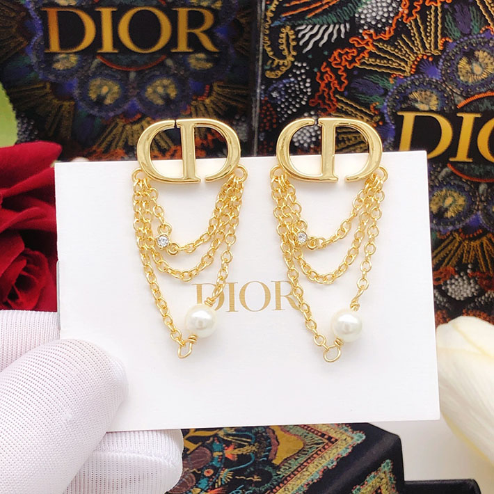ディオール アウトレット店舗 ディオールコピー Dior CDロゴ 3連チェーン フェイクパール ラインストーン ピアス 2701152 ディオールピアスコピー - 画像 (8)