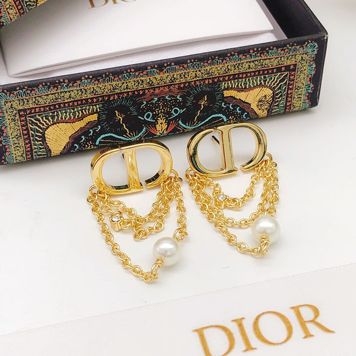 ディオール アウトレット店舗 ディオールコピー Dior CDロゴ 3連チェーン フェイクパール ラインストーン ピアス 2701152 ディオールピアスコピー - 画像 (7)