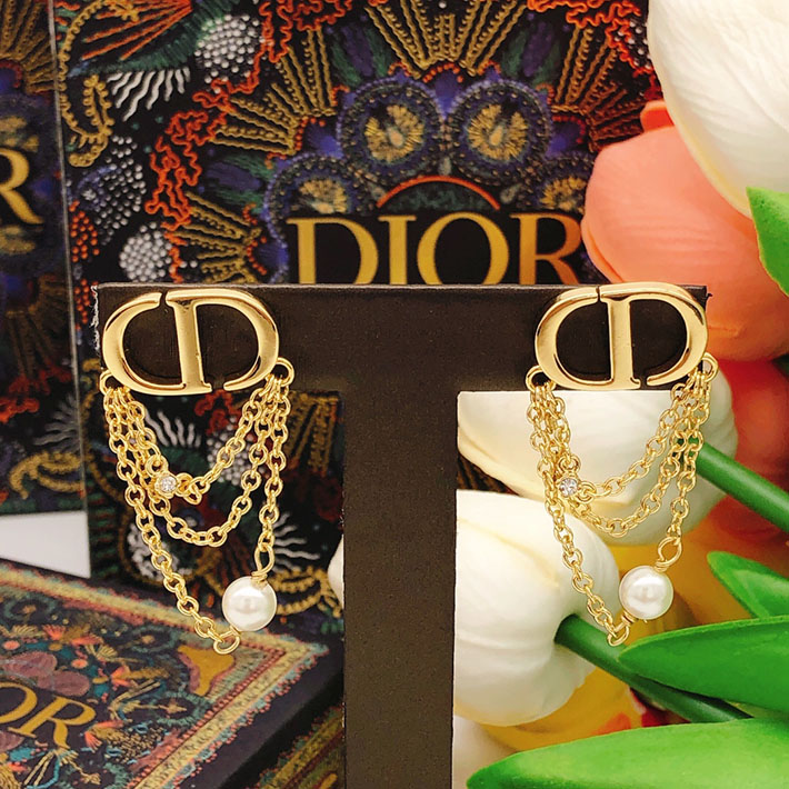ディオール アウトレット店舗 ディオールコピー Dior CDロゴ 3連チェーン フェイクパール ラインストーン ピアス 2701152 ディオールピアスコピー - 画像 (2)