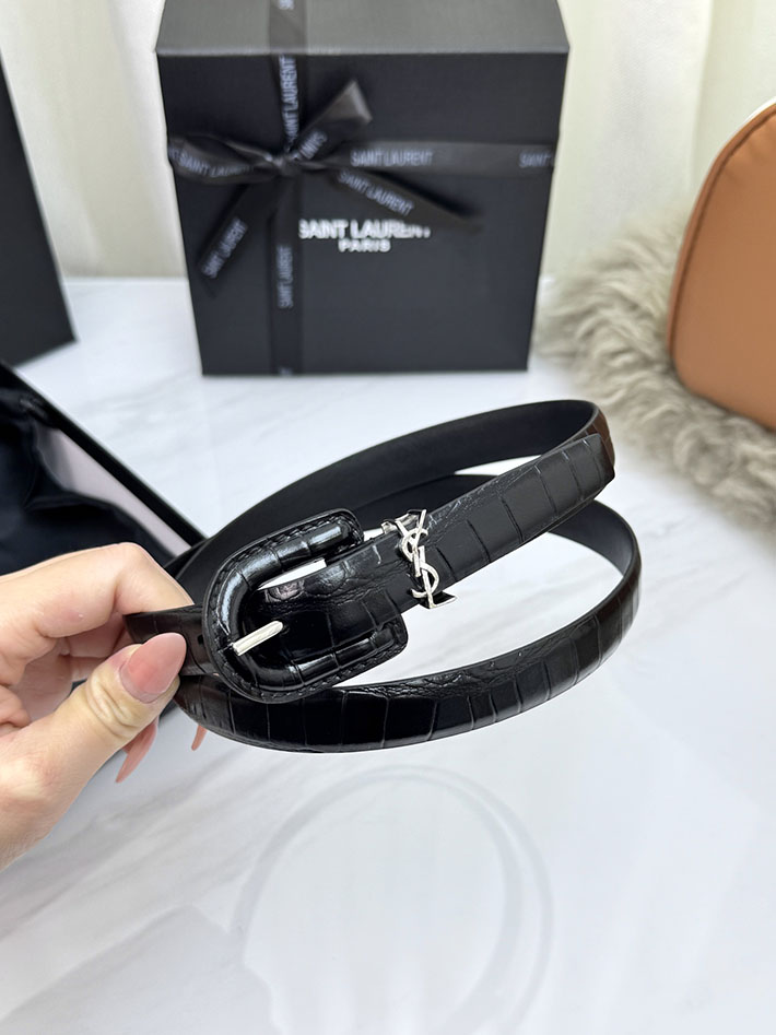 サンローラン アウトレット店舗 SAINT LAURENT 20mm YSLロゴ カサンドラ リングバックル レザーベルト 2702180 サンローラン ベルト アウトレット - 画像 (7)