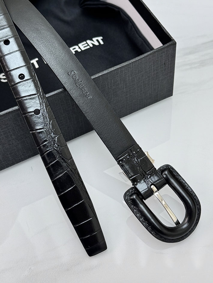 サンローラン アウトレット店舗 SAINT LAURENT 20mm YSLロゴ カサンドラ リングバックル レザーベルト 2702180 サンローラン ベルト アウトレット - 画像 (4)
