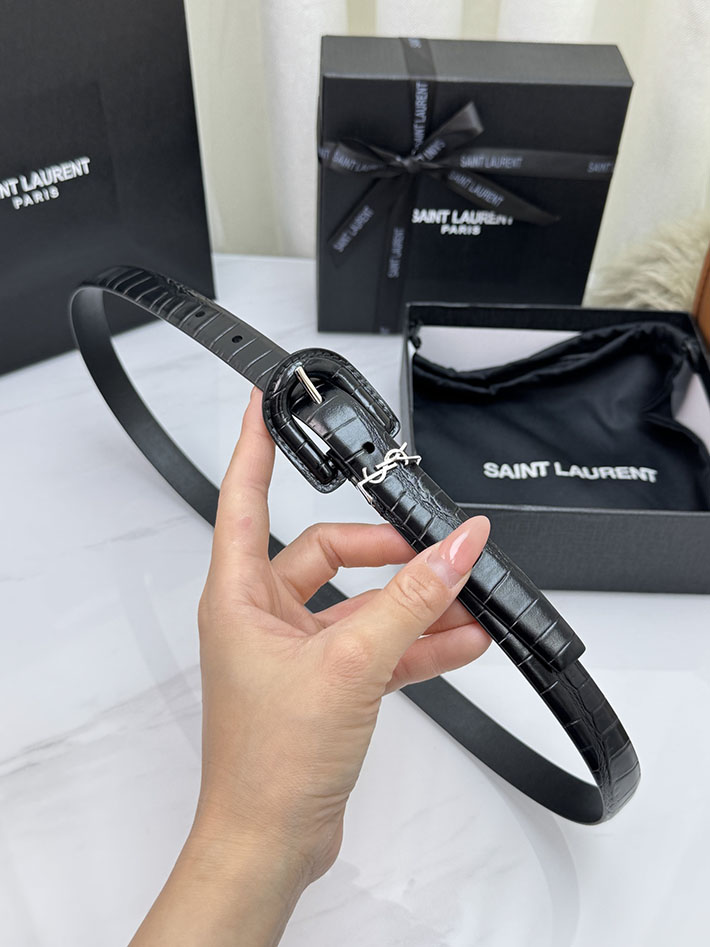 サンローラン アウトレット店舗 SAINT LAURENT 20mm YSLロゴ カサンドラ リングバックル レザーベルト 2702180 サンローラン ベルト アウトレット - 画像 (2)