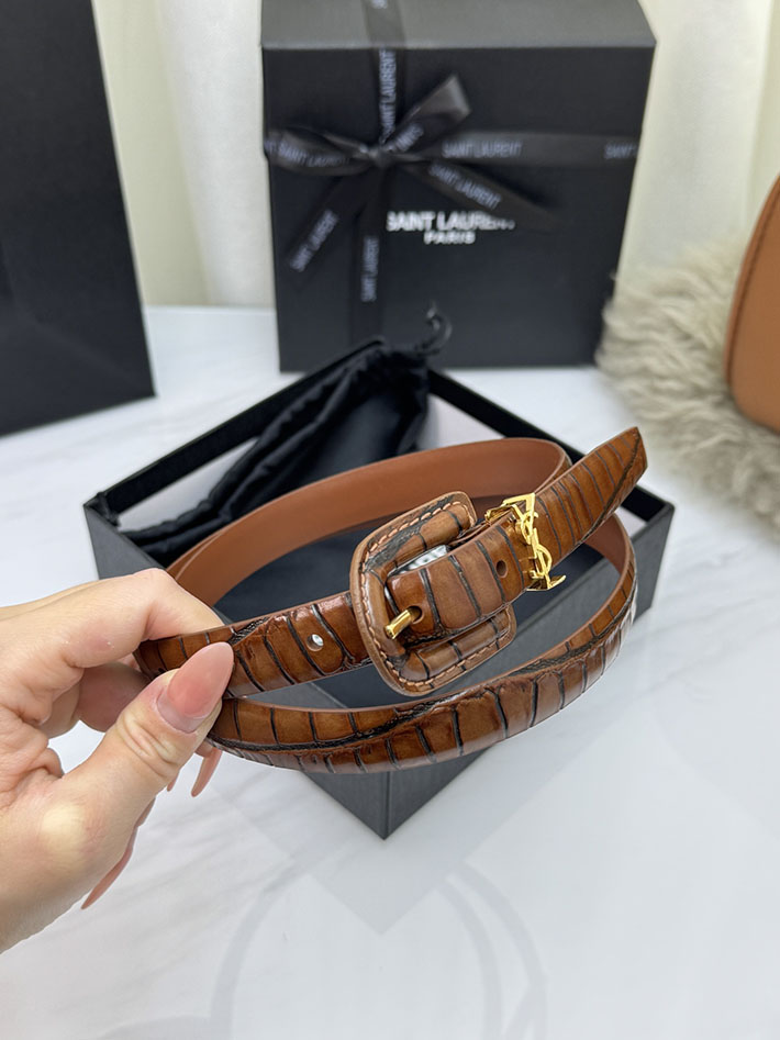 サンローラン アウトレット店舗 SAINT LAURENT 20mm YSLロゴ カサンドラ リングバックル レザーベルト 2702181 サンローラン ベルト リバーシブル - 画像 (3)