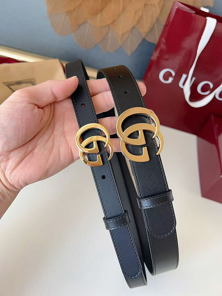 グッチ アウトレット店舗 GUCCI カット GGエンブレム スリムベルト 20mm レディース ダブルGバックル 2702249 グッチ ベルト レディース サイズ - 画像 (2)