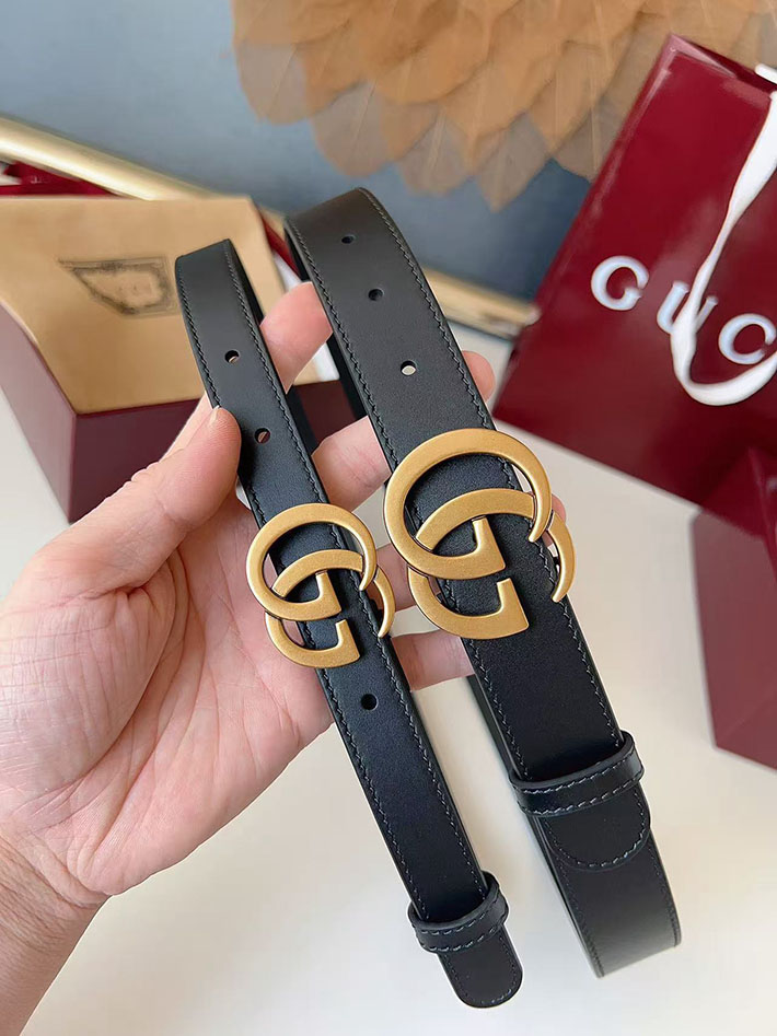 グッチ アウトレット店舗 GUCCI カット GGエンブレム スリムベルト 20mm レディース ダブルGバックル 2702251 グッチ ベルト交換 - 画像 (2)