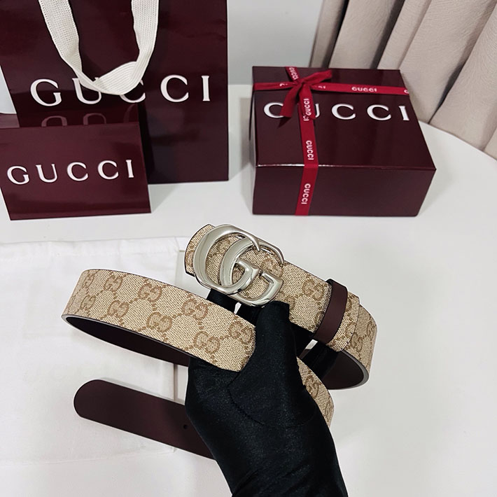グッチ アウトレット店舗 GUCCI GGエンブレム ベルト 35mm ベージュ/ブラウン シルバー金具 864233 FAFUT 9611 グッチ ベルト アウトレット - 画像 (8)