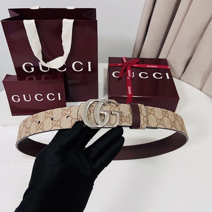 グッチ アウトレット店舗 GUCCI GGエンブレム ベルト 35mm ベージュ/ブラウン シルバー金具 864233 FAFUT 9611 グッチ ベルト アウトレット - 画像 (7)