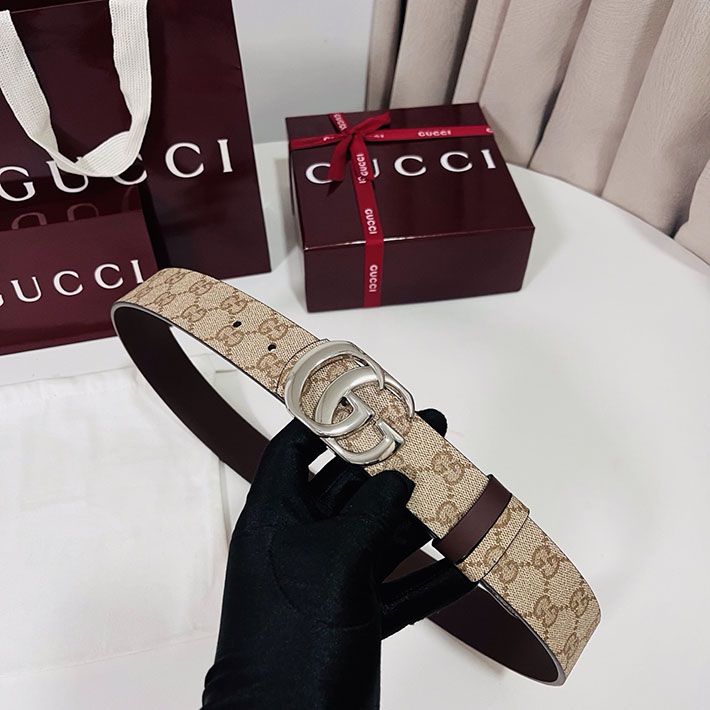 グッチ アウトレット店舗 GUCCI GGエンブレム ベルト 35mm ベージュ/ブラウン シルバー金具 864233 FAFUT 9611 グッチ ベルト アウトレット - 画像 (6)