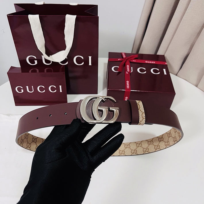 グッチ アウトレット店舗 GUCCI GGエンブレム ベルト 35mm ベージュ/ブラウン シルバー金具 864233 FAFUT 9611 グッチ ベルト アウトレット - 画像 (3)