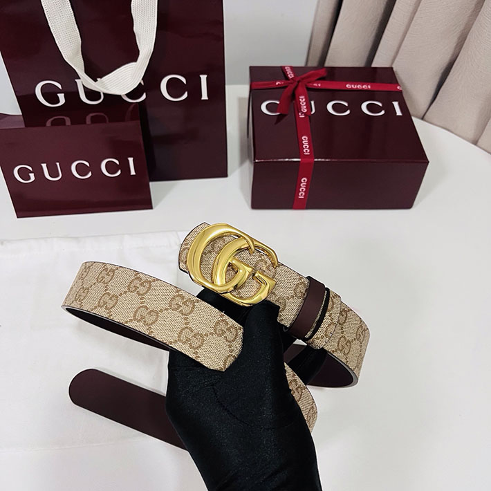 グッチ アウトレット店舗 GUCCI GGエンブレム ベルト 35mm ベージュ/ブラウン ゴールド金具 2701891 グッチ ベルト 値段 - 画像 (4)