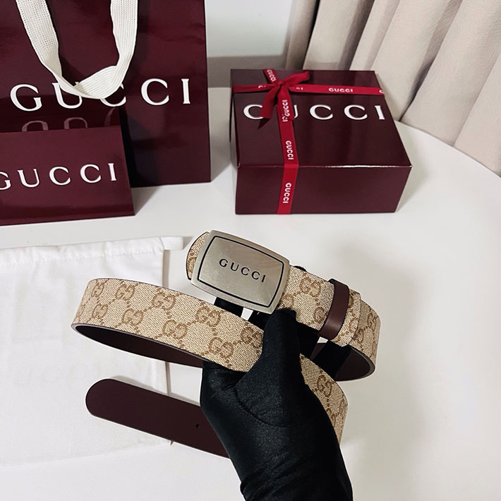 グッチ アウトレット店舗 GUCCI GGエンブレム ベルト 35mm ベージュ/ブラウン シルバー金具 2701892 グッチ ベルト 公式 - 画像 (8)