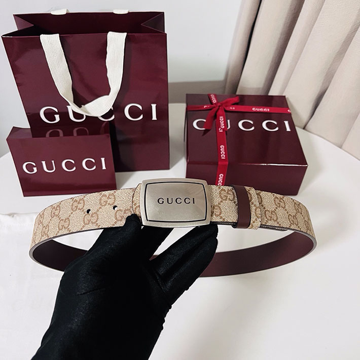 グッチ アウトレット店舗 GUCCI GGエンブレム ベルト 35mm ベージュ/ブラウン シルバー金具 2701892 グッチ ベルト 公式 - 画像 (7)