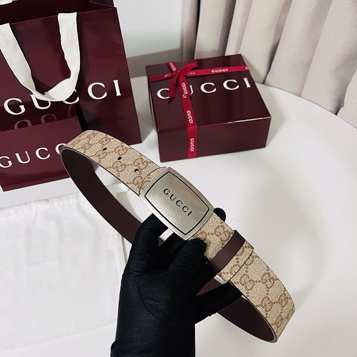 グッチ アウトレット店舗 GUCCI GGエンブレム ベルト 35mm ベージュ/ブラウン シルバー金具 2701892 グッチ ベルト 公式 - 画像 (6)