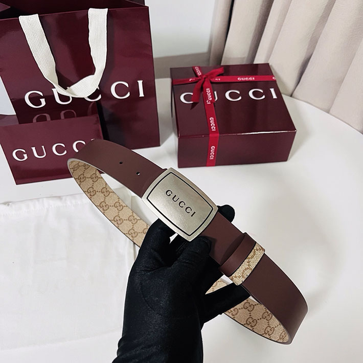 グッチ アウトレット店舗 GUCCI GGエンブレム ベルト 35mm ベージュ/ブラウン シルバー金具 2701892 グッチ ベルト 公式 - 画像 (5)
