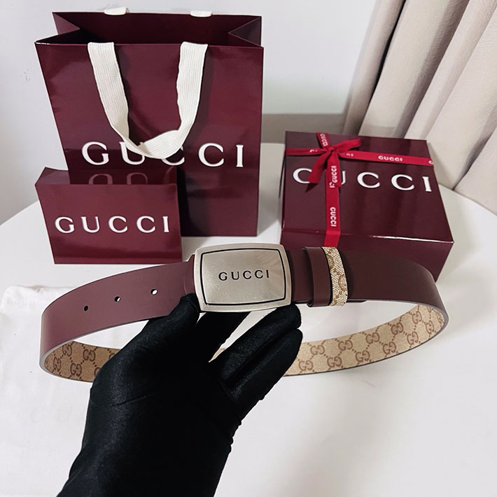 グッチ アウトレット店舗 GUCCI GGエンブレム ベルト 35mm ベージュ/ブラウン シルバー金具 2701892 グッチ ベルト 公式 - 画像 (4)