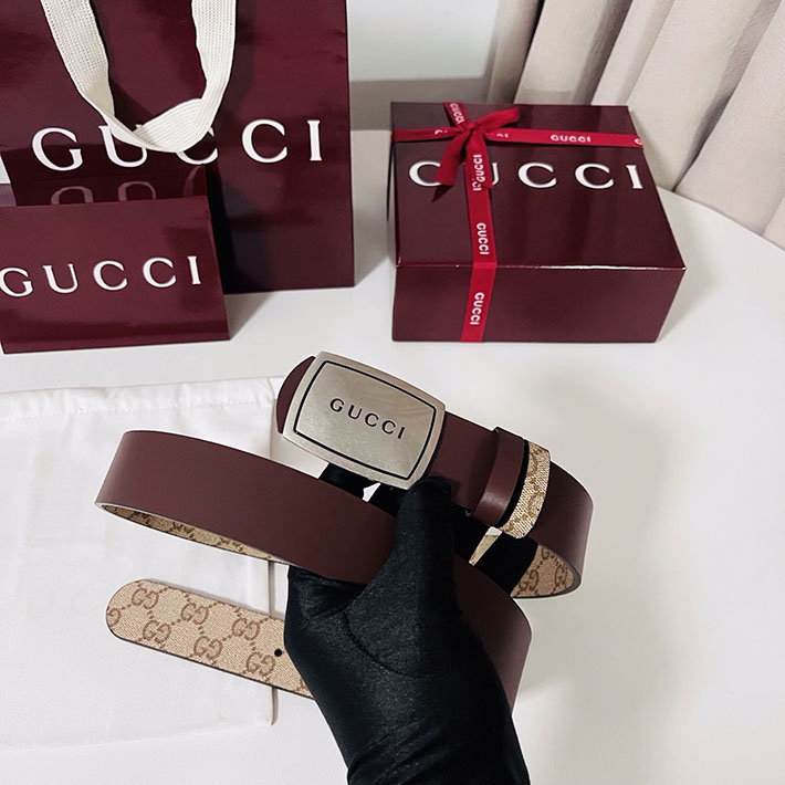 グッチ アウトレット店舗 GUCCI GGエンブレム ベルト 35mm ベージュ/ブラウン シルバー金具 2701892 グッチ ベルト 公式 - 画像 (3)