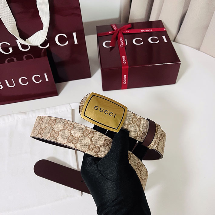 グッチ アウトレット店舗 GUCCI GGエンブレム ベルト 35mm ベージュ/ブラウン ゴールド金具 2701893 グッチ ベルト 新作 - 画像 (8)